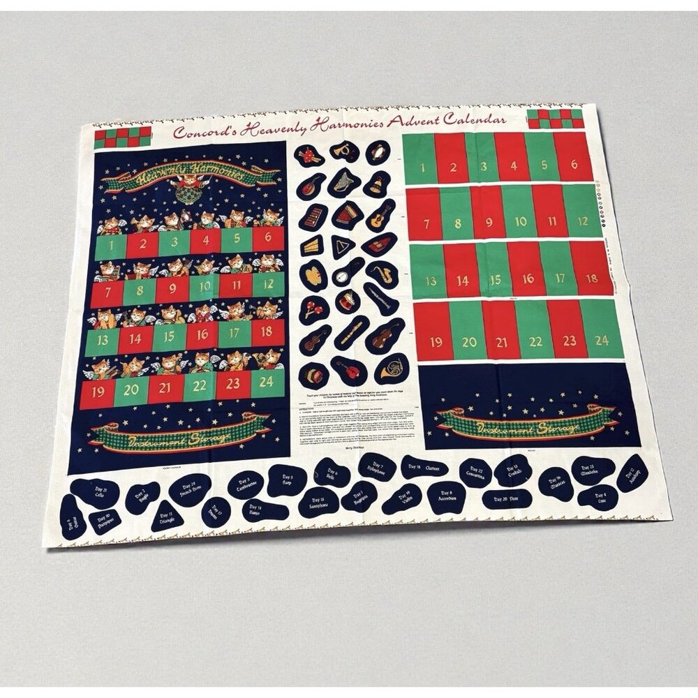 Concord's Advent Calendar Heavenly Harmonies Sewing Craft Cats Music Fabric